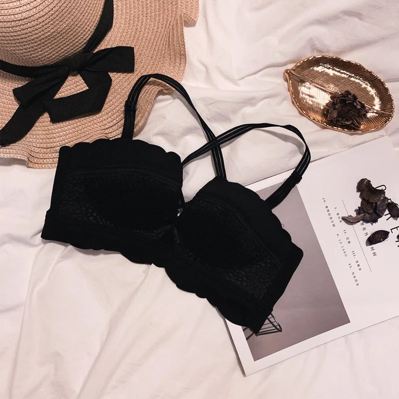 Black Roseheart Women Fashion Female Brown Red Bralette Seamless One-Piece Bra Cotton Cup A B Cut Out Padded Maiden Bra Underwear - Color: Black