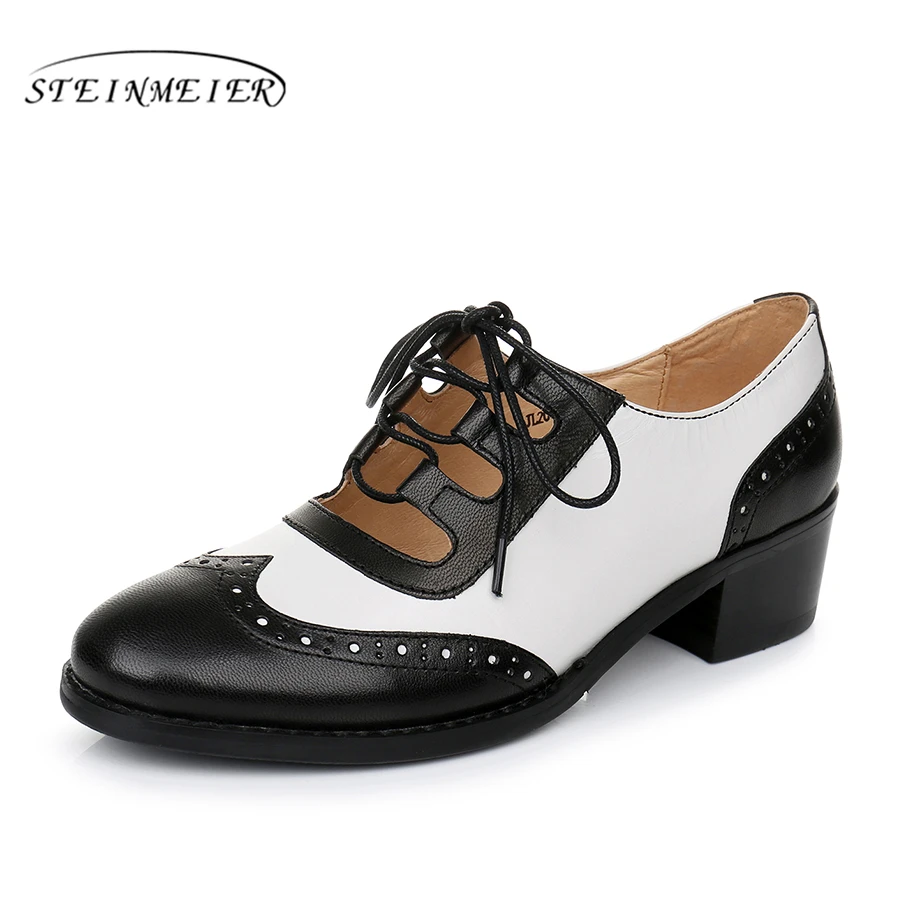 Genuine sheepskin leather brogues lady yinzo designer vintage Pumps shoes handmade oxford for women black red blue 2020 | Обувь