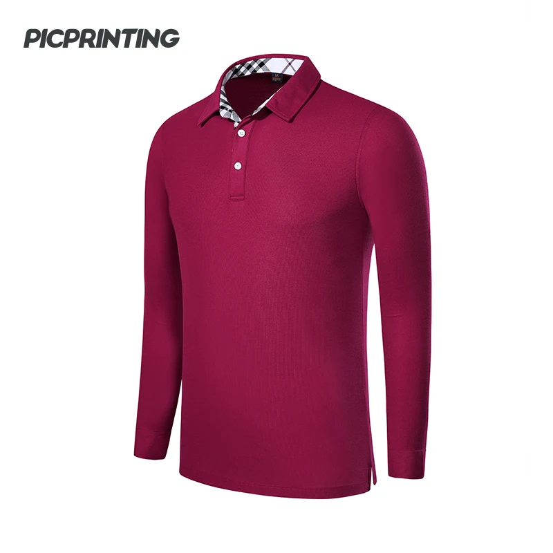 [Может логотип] осень 2017 г. длинный рукав Футболки поло одноцветное Для мужчин