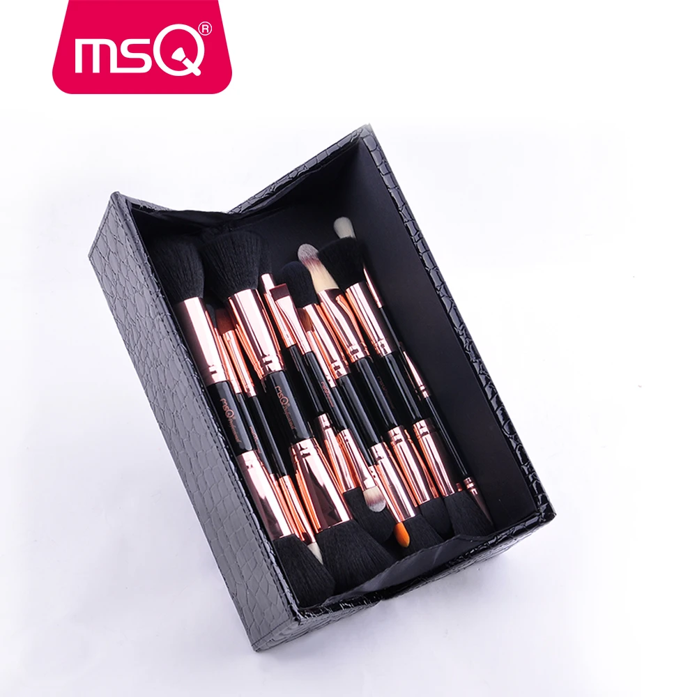 Набор профессиональных кистей для макияжа MSQ розовое золото двухсторонняя