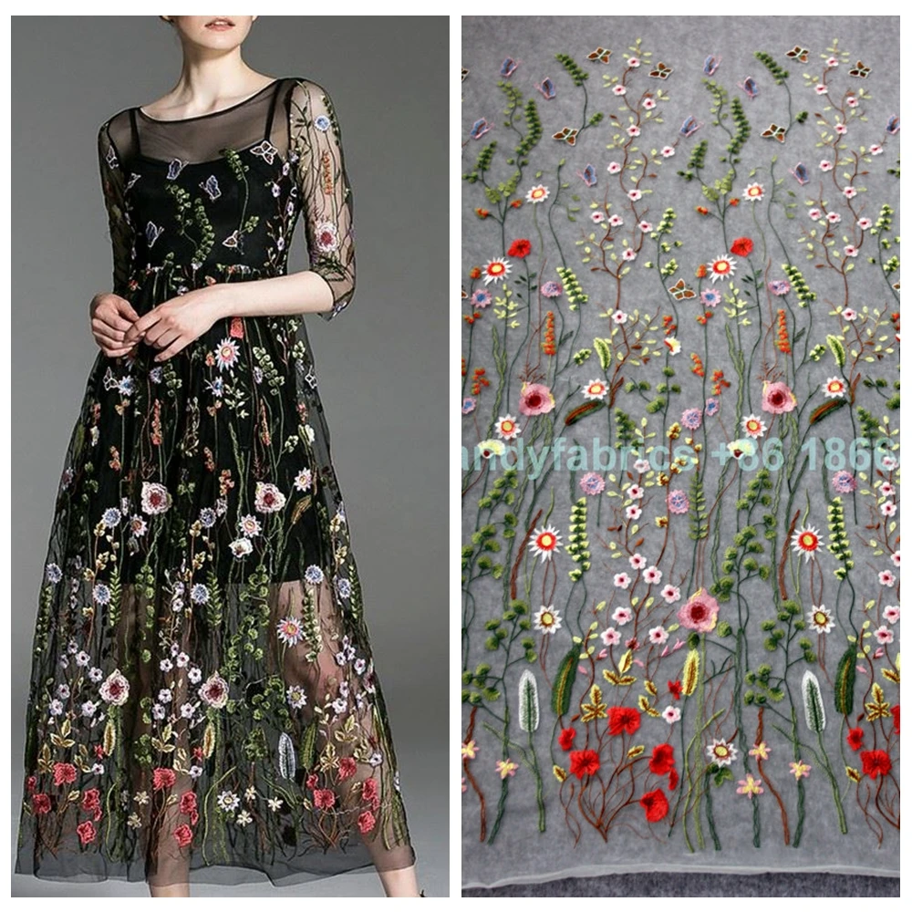 Популярная кружевная ткань с тяжелыми бусинами зеленый красный цвет