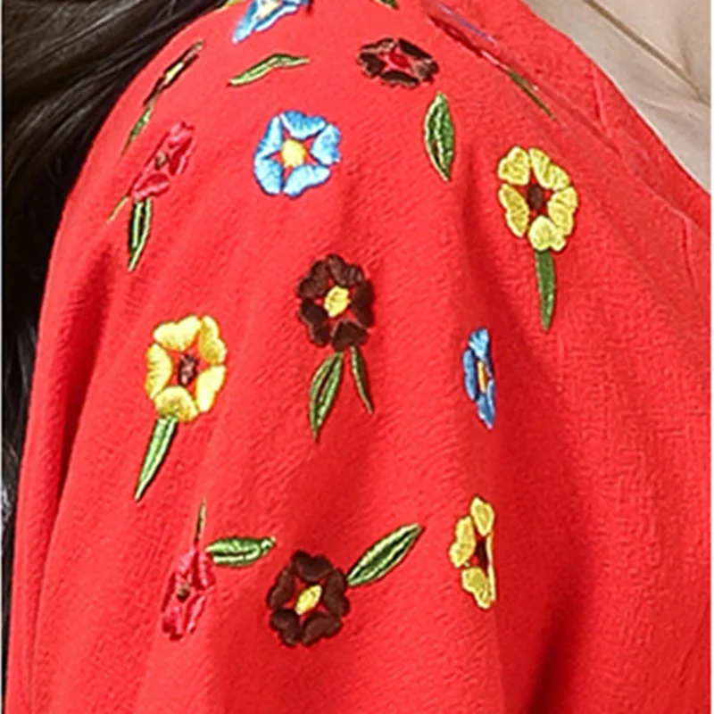 Button V-Neck Summer Tshirt Short Sleeve Retro Embroidery Flowers T-Shirt Loose Breathable Cotton Linen Tops Women Clothing | Женская