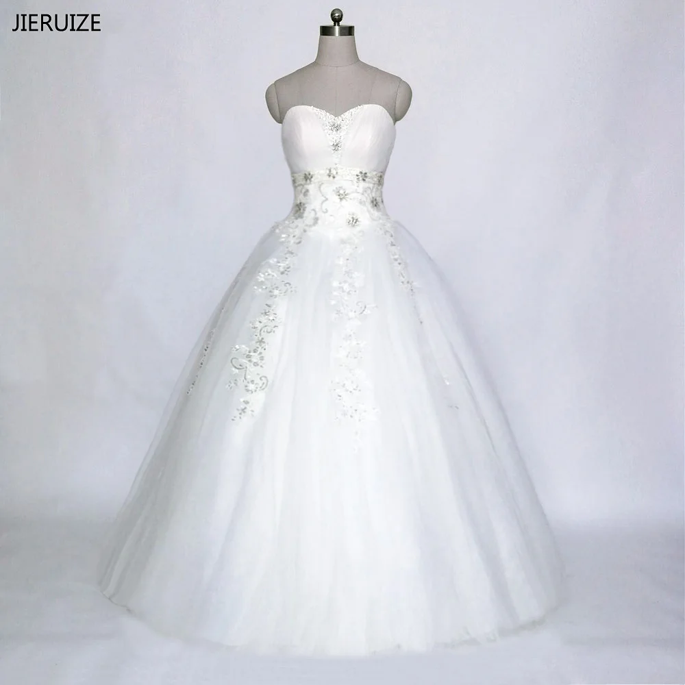 

JIERUIZE robe de mariee белые блестящие кружевные аппликации дешевые свадебные платья Милое Свадебное платье со шнуровкой сзади vestidos de noiva