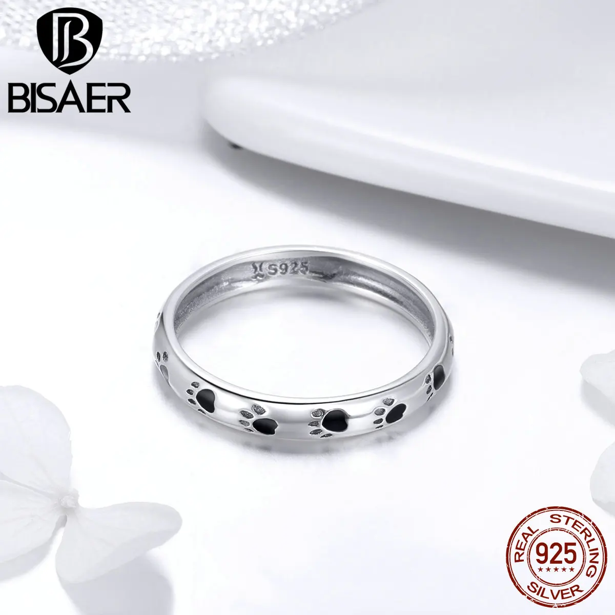 BISAER, настоящее 925 пробы, серебро, ПЭТ, отпечатки собачьих лап, кошка, следы, кольца на палец для женщин, Стерлинговое серебро, ювелирные изделия Anel ECR445