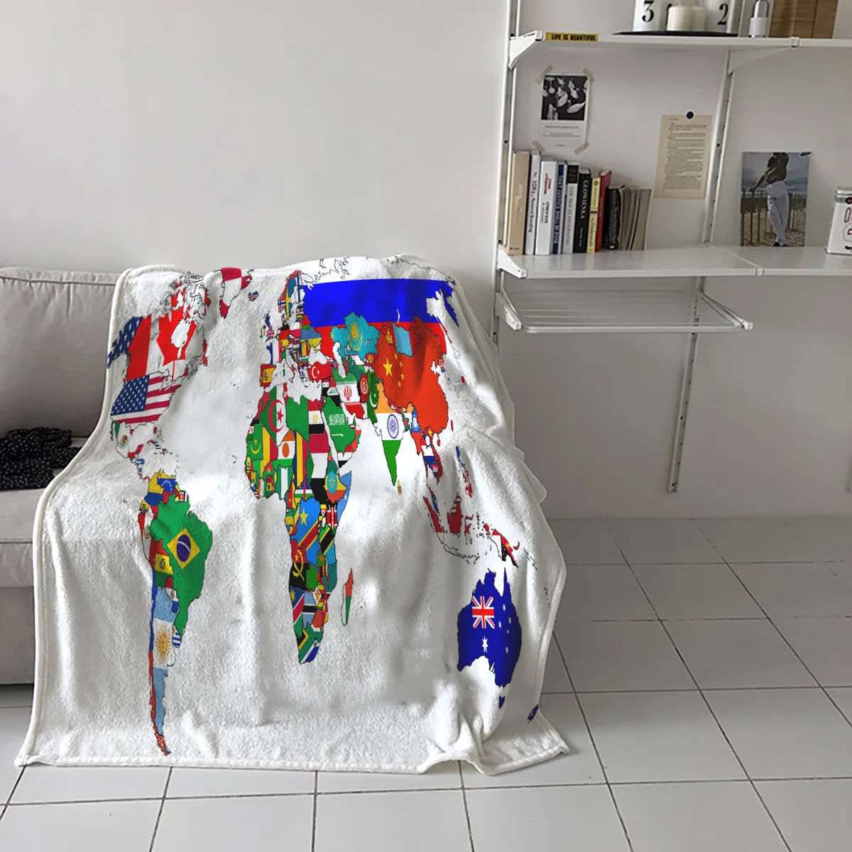 Мягкое теплое покрывало из микрофибры с изображением карты мира и флага|Одеяла| |