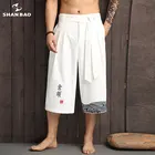 SHANBAO фирменные оригинальные хлопковые Модные свободные шаровары с вышивкой в китайском стиле 2020 летние мужские прямые широкие брюки K1617