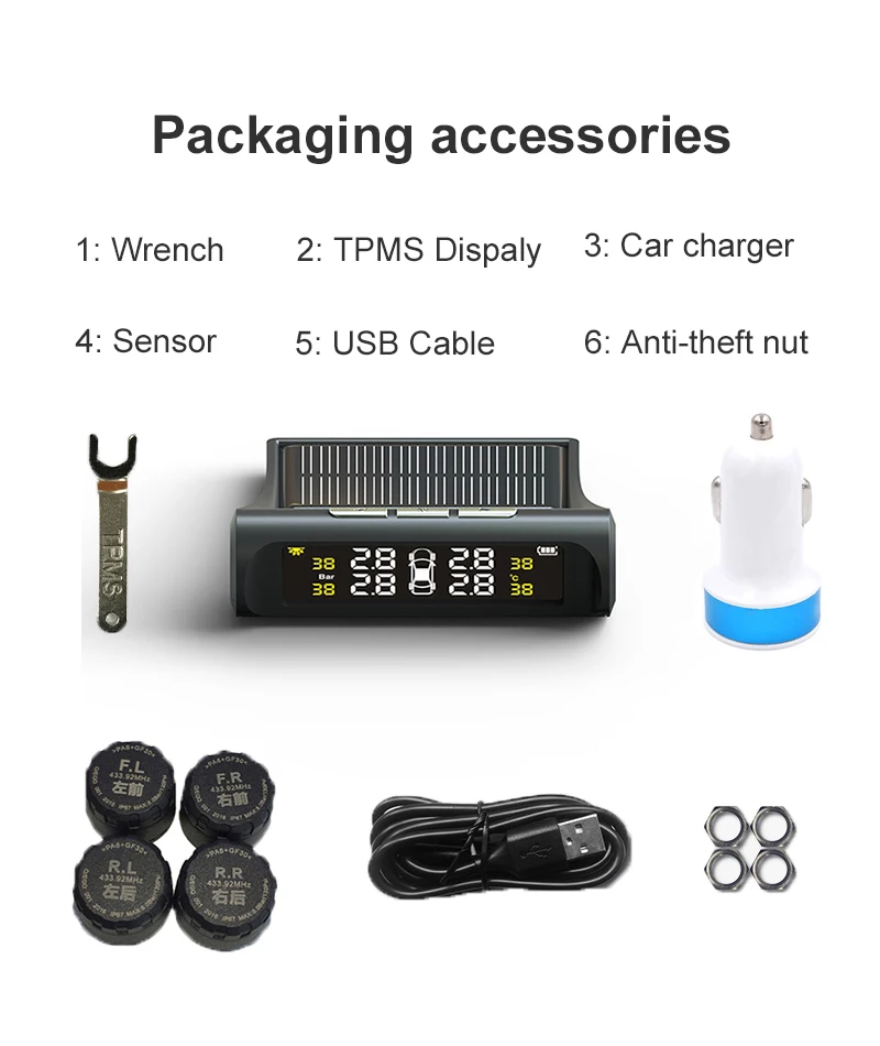 Tuao автомобилей TPMS шин Давление мониторинга Системы Солнечный Мощность зарядки