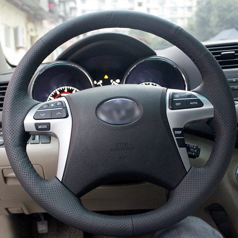 

BANNIS Black Artificial Leather DIY Hand-stitched Steering Wheel Cover for Toyota Highlander Toyota Camry 2007-2011