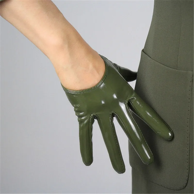 13cm army green Женские перчатки из лакированной кожи пу, женские перчатки армейского зеленого цвета, искусственная кожа, яркая кожа, Танцевальная вечеринка, косплей, P1370-10 - Цвет: 13cm army green