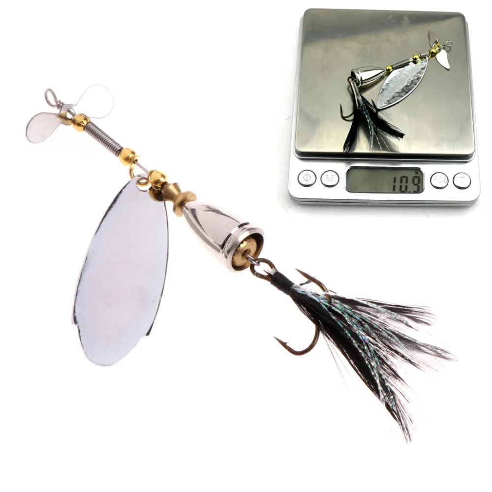 9 см 11 г металла рыболовные приманки блестки Вертушки перо крючок pesca решать|metal