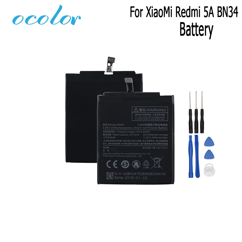 Аккумулятор ocolor для XiaoMi Redmi 5A BN34 сменный аккумулятор длительное время работы в
