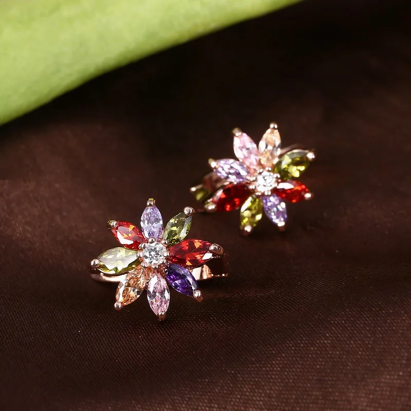 Женские розовые золотистые серьги-кольца Kolczyki серьги с цветком и разноцветным