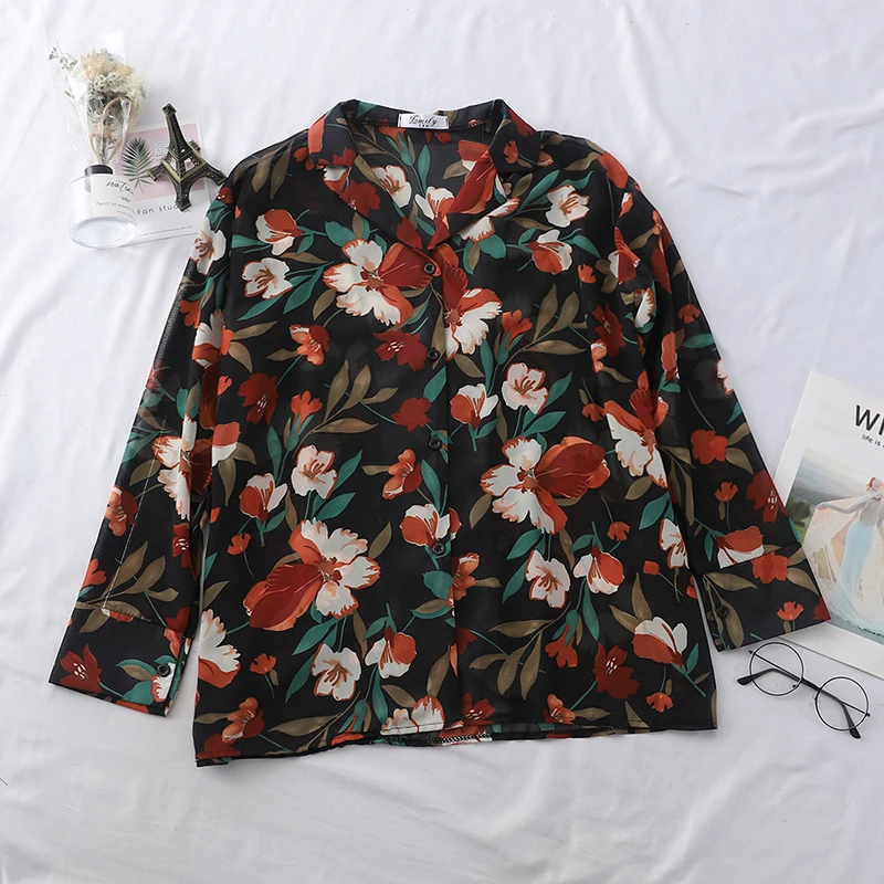 2019 Новый Демисезонный пляжные Стиль рубашки с принтом Для женщин Винтаж