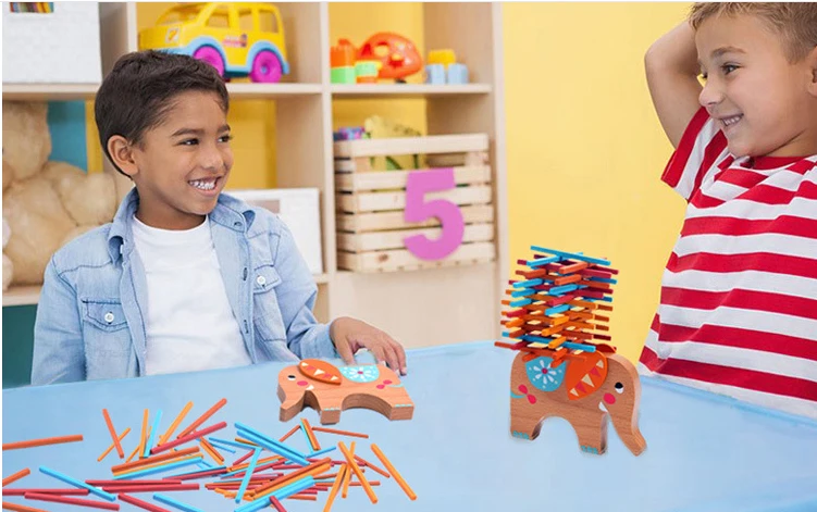 

2sets free shippin parents children toy the balance beam elephant balance color bar game sticks balancing blocks baby wooden toy