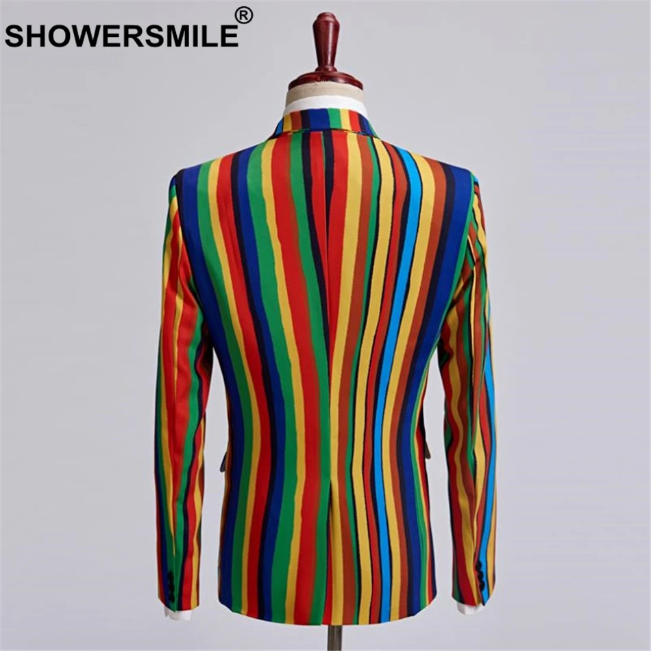 SHOWERSMILE, цветной Мужской Блейзер, Dj, Клубная, сценическая, певица, одежда, мужские вечерние, в полоску, пиджак, модный, певица, костюм размера плюс, 5XL