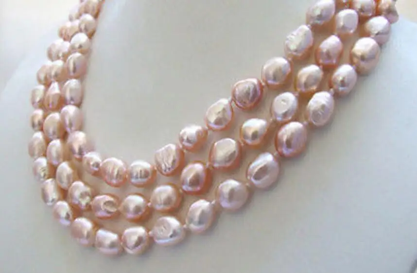 3 нити натуральный розовый барокко пресноводный жемчуг ожерелье 10-11 мм желтый
