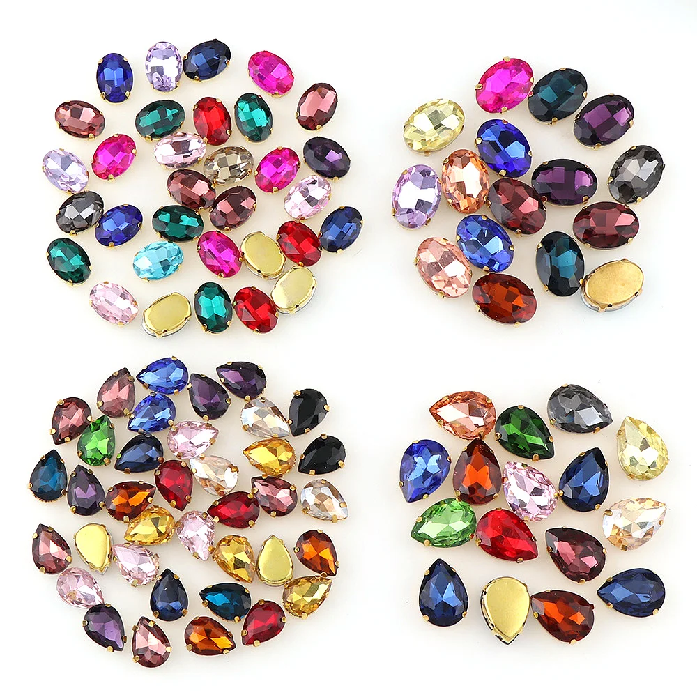 24 шт. овальные прозрачные стразы прямоугольной формы с золотыми когтями для