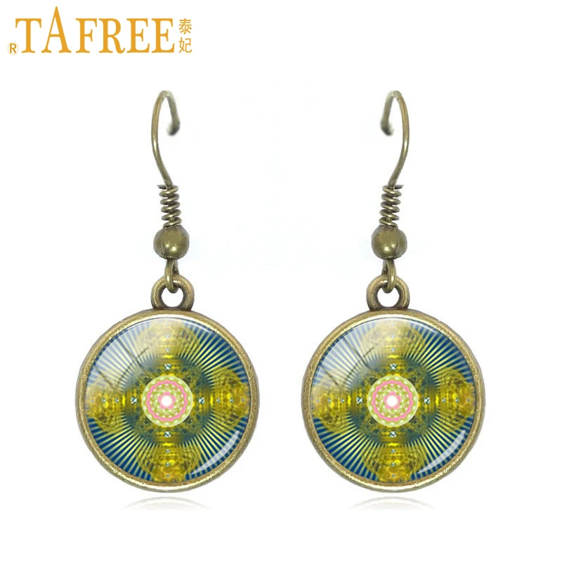 Женские серьги-подвески TAFREE с цветочным узором красные и белые в стиле мандала C334