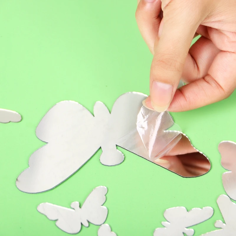 3D DIY Бабочка Искусство серебряное акриловое зеркало настенные наборы наклеек