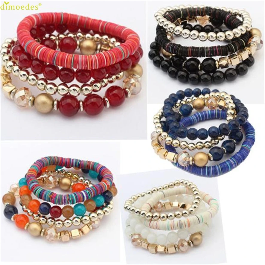Женский многослойный браслет с цветными бусинами 4 шт.|bangle brand|bangle braceletbrand bangle bracelet
