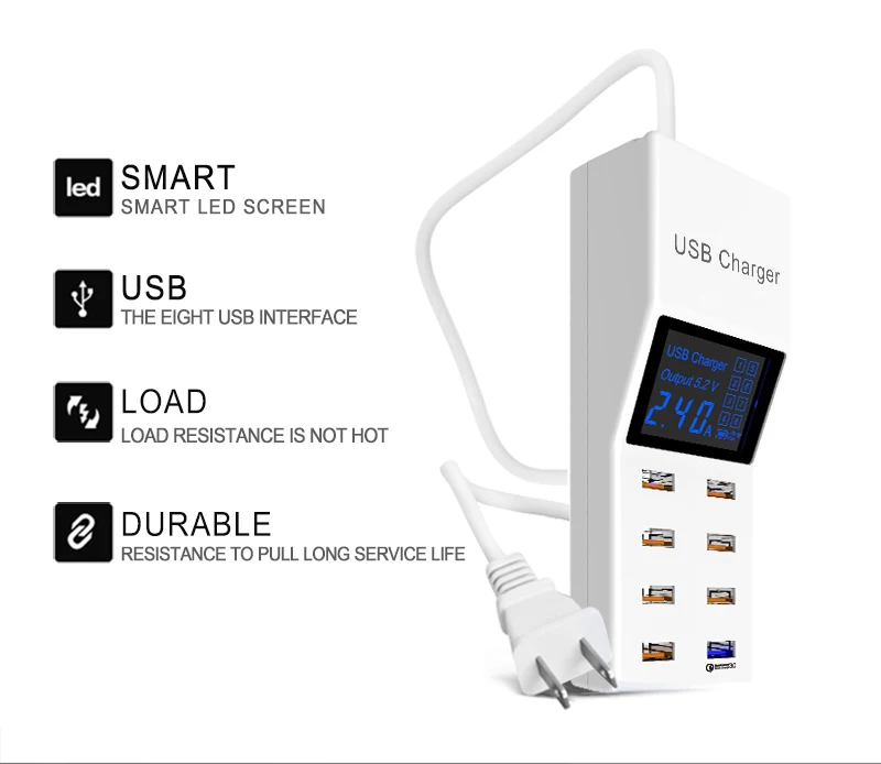 Умное зарядное устройство с 8 USB портами и светодиодным дисплеем 3 0|Зарядные