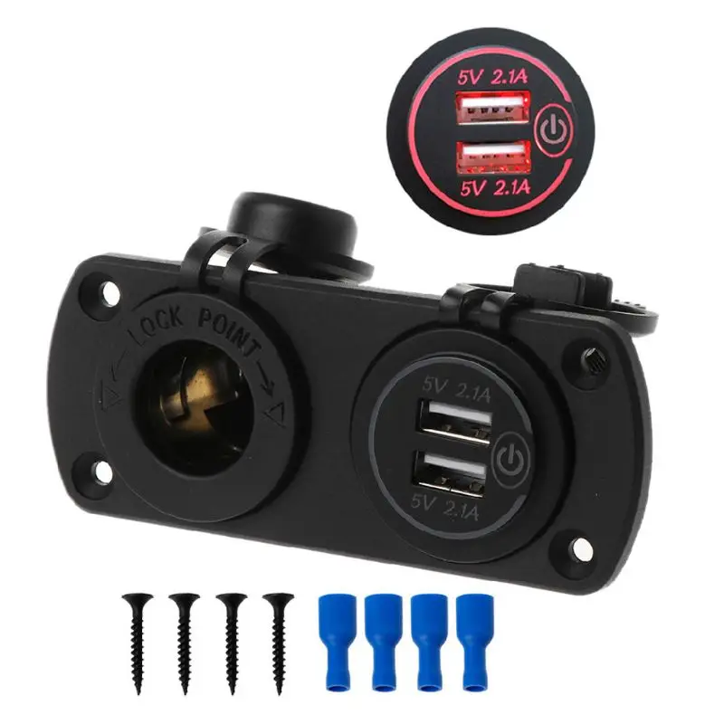 Красный 12 В 24 В Dual USB 2.1A автомобильное зарядное устройство адаптер питания с сенсорным выключателем светодиодный светильник выход для автомобиля лодки морской Мотоцикл Скутер RV DIY - Название цвета: Красный