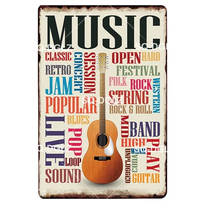 [SQ-DGLZ] MUSIC GUITAR Metal Sign Bar Wall Decoration Tin Sign Vintage Metal Signs Home Decor Painting Plaques Art Poster