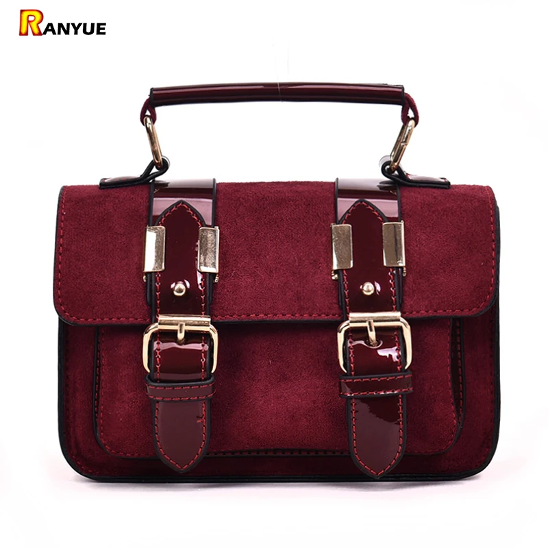 Красный нубук замша сумка для Для женщин Tote 2018 женская сумочка кошелек Лоскутная