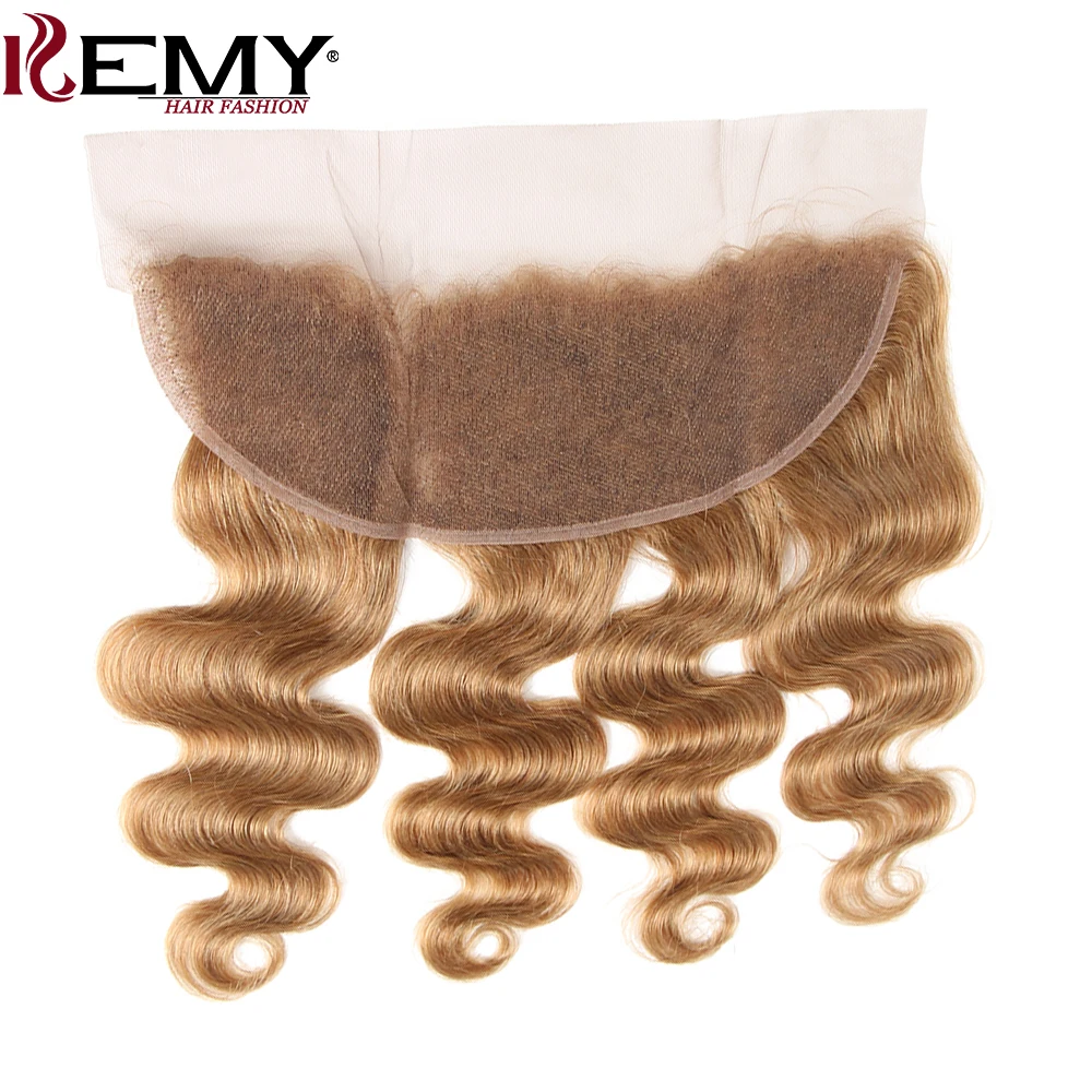 Коричневый цвет уха до уха Кружева Фронтальная с Детские волосы kemy Hair бразильские Волнистые Кружева Фронтальная Закрытие 13*4 не Реми человеческие волосы