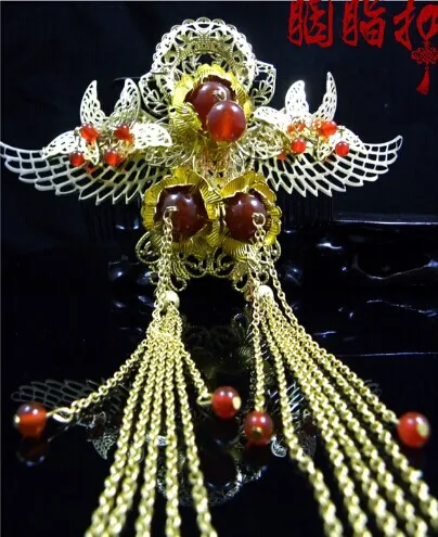 

Agate Hua Sheng Phoenix Nirvana Classical Hair Comb Vintage Jewelry Hanfu Costume Hair Accessory (Hair Comb + Earrings)