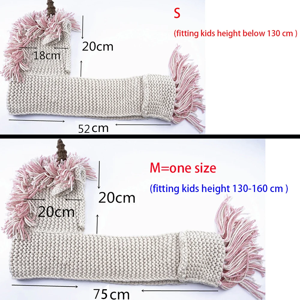 Fashion 3-10 Years Girls Unicorn Scarf Handmade Kid Winter Hat Wrap Caps Cute Autumn Warm Children Wool Knitted Scarves |