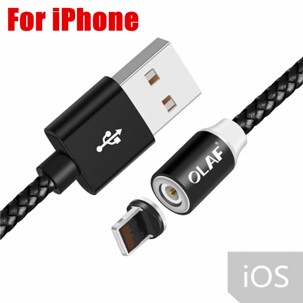 Black for iPhone Магнитный usb-кабель OLAF 1 м для iPhone X Xs Max Xr 8 7 6 Быстрый зарядный Магнит Micro USB type C кабель для samsung S9 huawei Xiaomi - Цвет: Black for iPhone