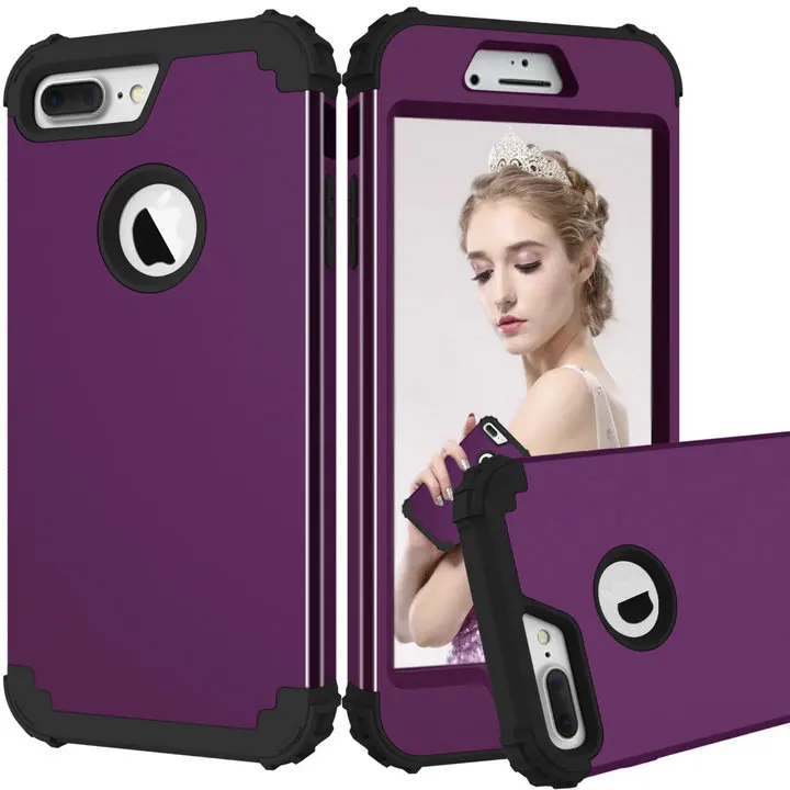 Purple Black 3 в 1 от смешанного воздействия Защитная крышка для iPhone 7 8 Plus силиконовая резиновая кожа Жесткий комбинированный бампер чехол для iPhone 7Plus 8 Plus крышка - Цвет: Purple Black