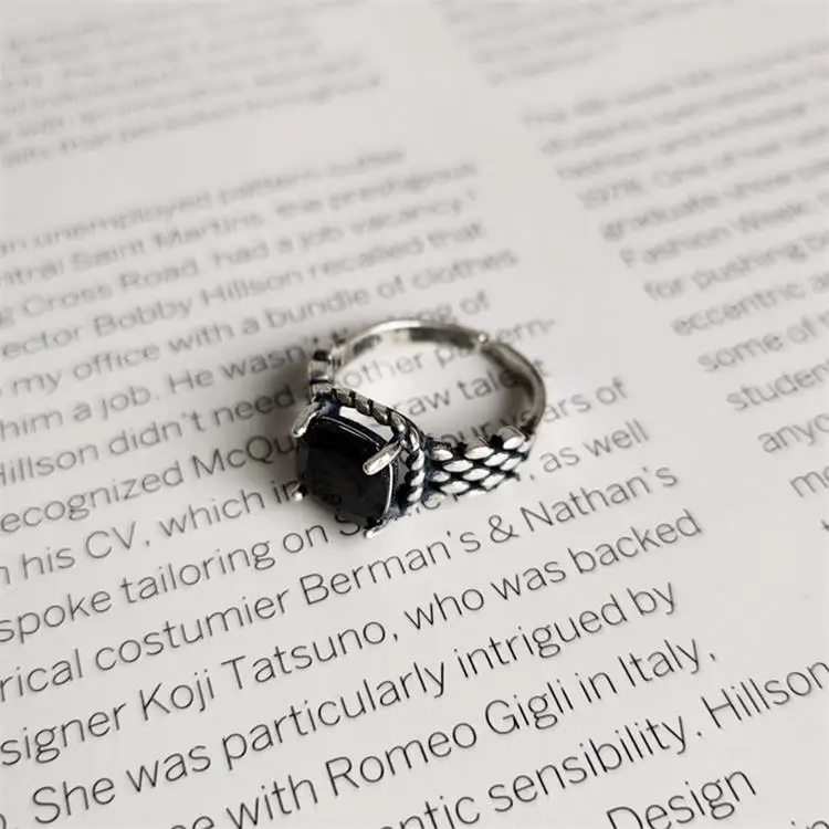 Black zircon rings LouLeur, 925 пробы, серебряные, черные, циркониевые кольца, винтажные, минималистичные, романтические, квадратные кольца для женщин, серебряное ювелирное изделие, праздничный подарок - Цвет камня: Black zircon rings