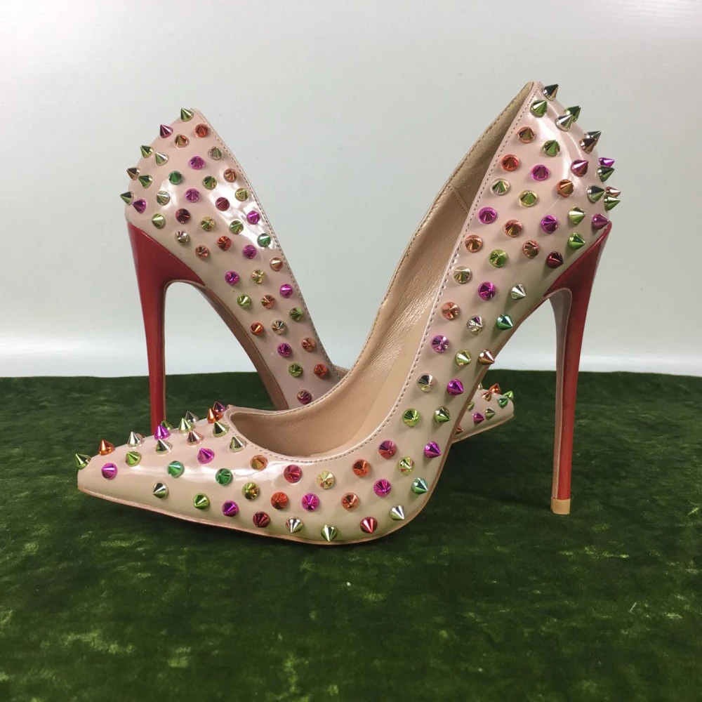 New high heels color rivet shoes exclusive patent brand PU leather Ms. 10cm 12cm female | Обувь
