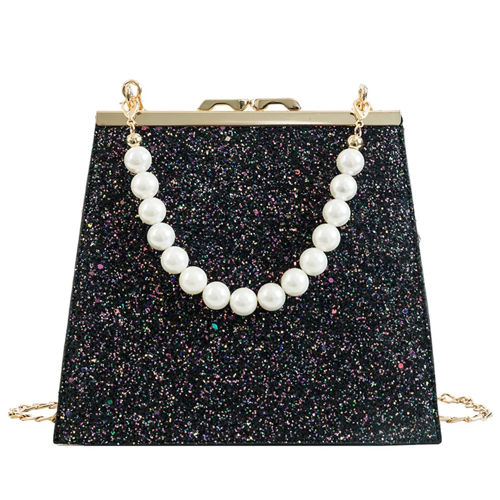 Женские сумки Bolsos Mujer, Женская жемчужная сумка через плечо, блестящая цепочка, кожаные красочные сумки-мессенджеры, сумка на плечо, сумка-тоут с жемчугом, сумка-мессенджер