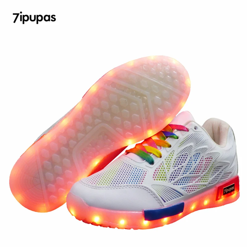 7ipupas Blue Canvas Kids Led Shoe With Usb Charging Glowing Sneakers 11 Color Soles Led Luminous Sneakers Light Up Children Shoe