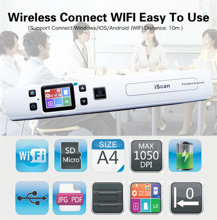 Веха сканер документов фото тонкое разрешение 1050 dpi Портативный сканер Wi-Fi подключен с форматом JPG/PDF IScan02