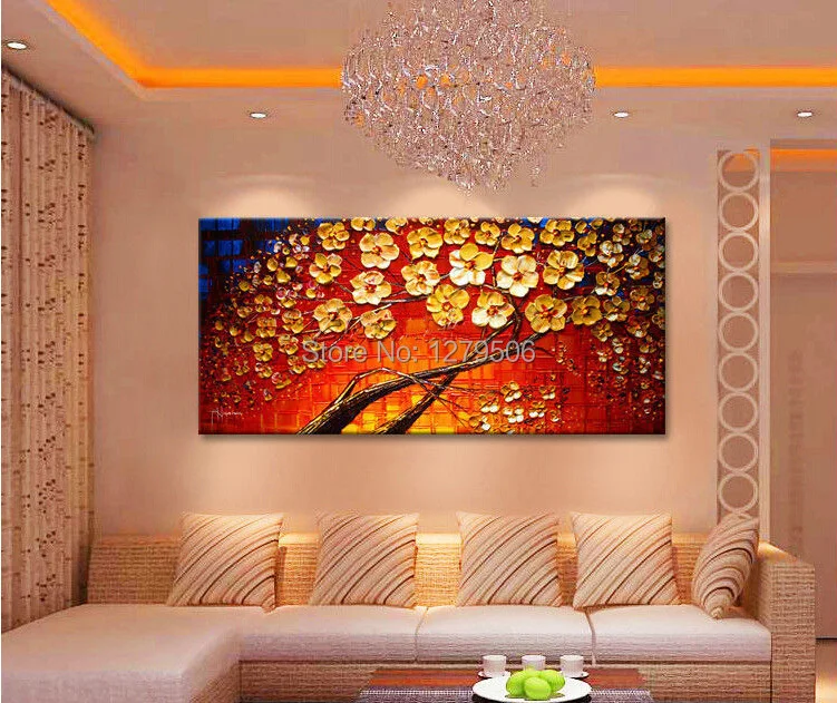 

Canvas painting on the wall oil painting for entrance way canvas wall art photos palette knife hand painted Yellow flower tree