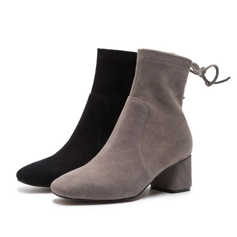 Женские ботильоны из овечьей замши на высоком каблуке сезон осень модная женская