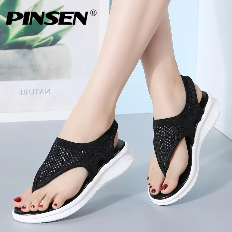 PINSEN/ г., модные женские босоножки Новая удобная женская обувь женские летние босоножки на танкетке женские плоские сандалии женские сандалии