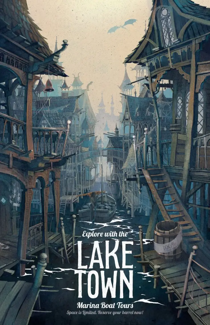 Хоббит озеро город Винтаж ретро крафт-плакат декоративный DIY настенные холст