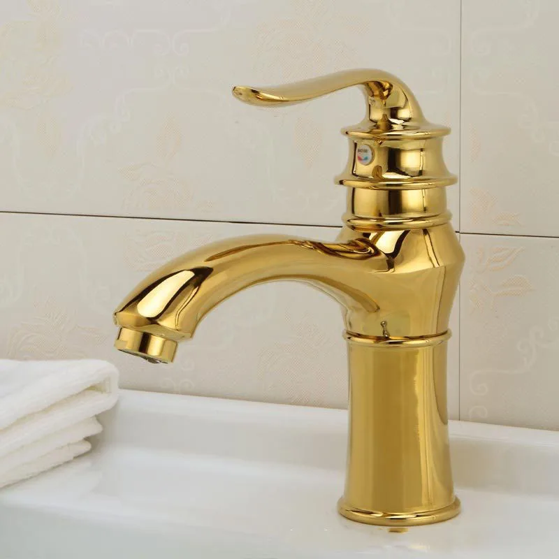 Фото Античный Золотой смеситель для раковины в ванной Классический Медный с одной