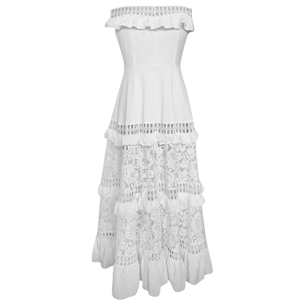 Женское длинное платье в стиле бохо праздничный кружевной ажурный сарафан с