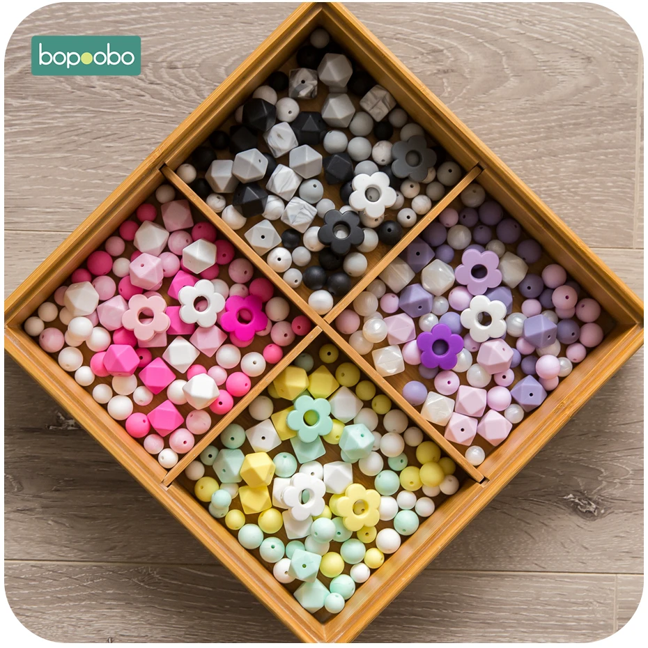 

Bopoobo пищевой силиконовый Прорезыватель для зубов сенсорные жевательные игрушки DIY цветок шестиугольник силиконовые бусины набор ремесел а...