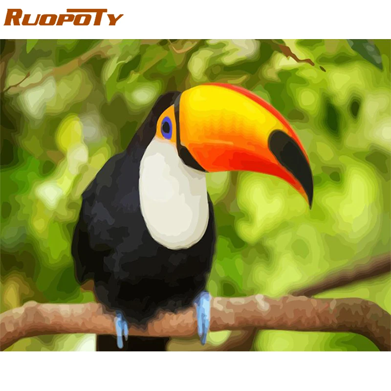 Ruopoty рамка рыбий рот птица DIY Краска ing по комплекты номеров Современная Настенная живопись рисунок на холсте по номерам уникальный подарок для домашнего декора