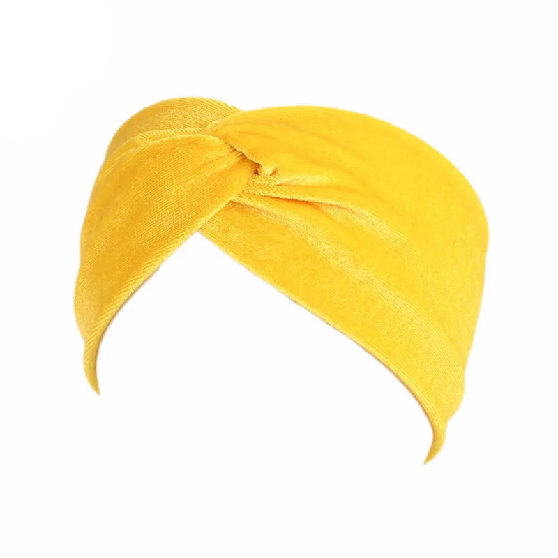 Yellow Женская модная повязка на голову с узлом, мягкий бархат, Перекрещенный бант, резинка для волос, тюрбан, бандана, повязка на голову, аксессуары для волос для девочек - Цвет: Yellow