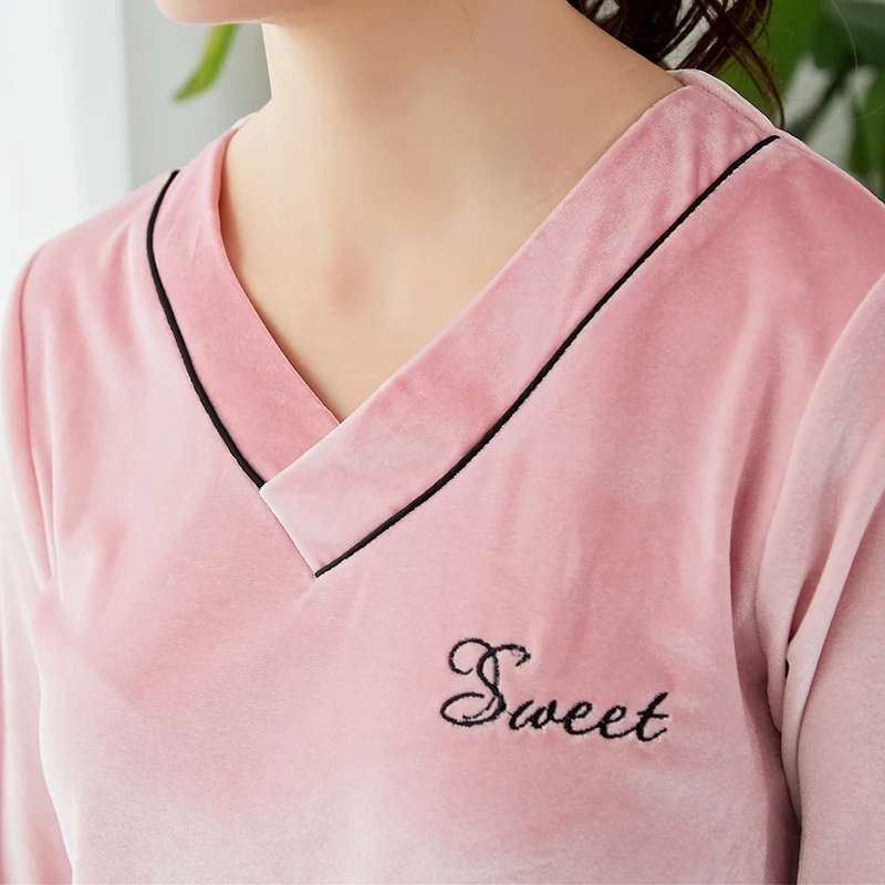 Золотые бархатные женские пижамные комплекты WAVMIT осенне зимняя одежда для сна с