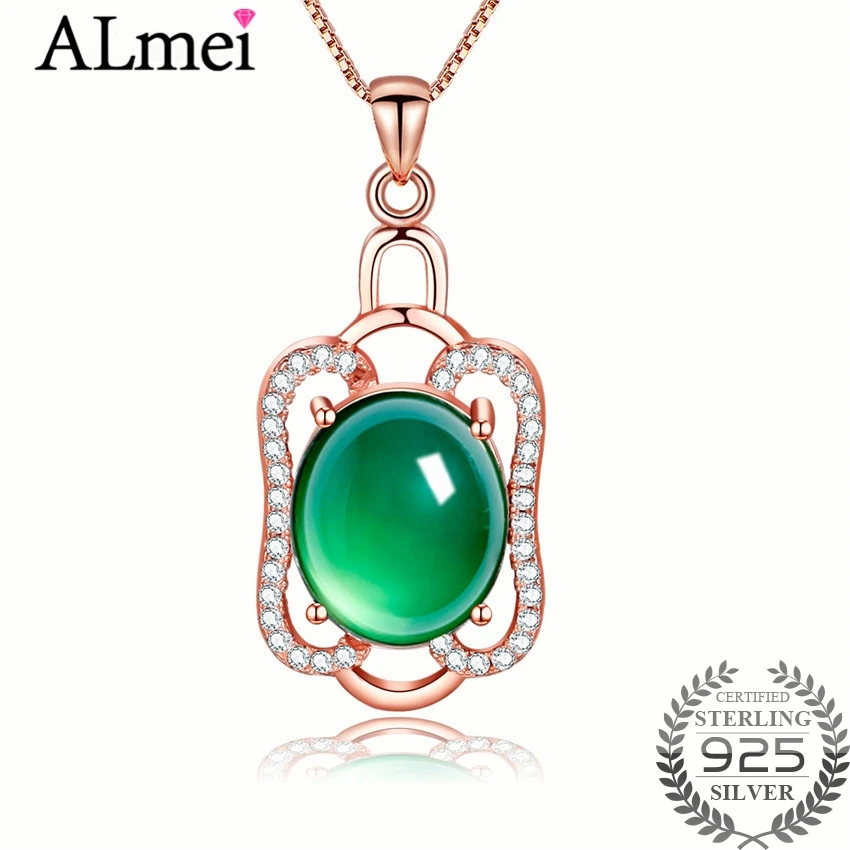 Женское ожерелье с подвеской Almei 4ct Chalcedony из стерлингового серебра 925 пробы