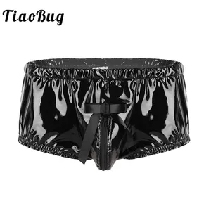 Нижнее белье TiaoBug, черные кружевные трусы из лакированной кожи с молнией и открытым шаговым швом